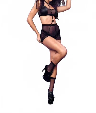 Mapalé Sheer Mesh Wet Look Four Fun Set In Black In Multi