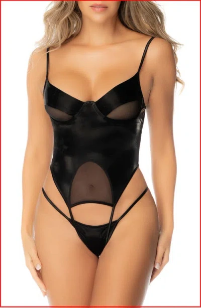 Mapalé Mapale Sheer Panel Basque & Thong Set In Black