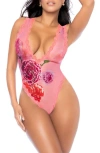 Mapalé Mapale Strappy Floral Mesh Teddy In Pink