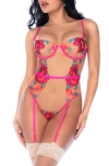 Mapalé Mapale Underwire Lace-up Teddy In Seductive Garden
