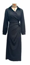 Mapcie Overlap Midi Dress In Black In Blue