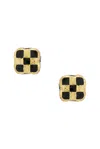 Maple Davie Stud Earrings In 14k Gold Plated & Black Resin
