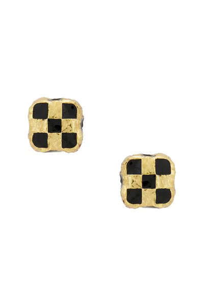Maple Davie Stud Earrings In 14k Gold Plated & Black Resin