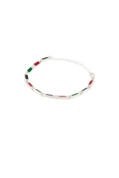 Maple Poncho Bracelet In Silver 925  Black  Red  & Green Resin