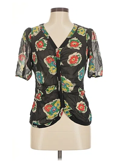Pre-owned Maple Short Sleeve Silk Top Black Plunge Neckline Tops