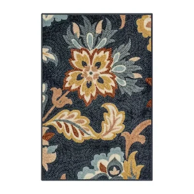 Maples Jacobean Floral Indoor Rectangular Accent Rug In Blue