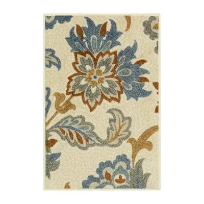 Maples Jacobean Floral Indoor Rectangular Accent Rug In Sand