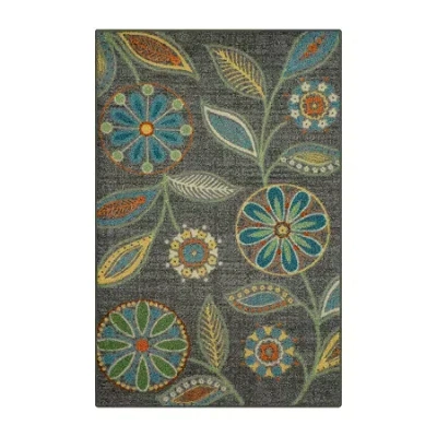Maples Modern Floral Collection Washable Skid Resistant Indoor Rectangular Accent Rug In Gray