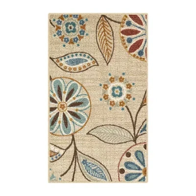 Maples Modern Floral Collection Washable Skid Resistant Indoor Rectangular Accent Rug In Sand