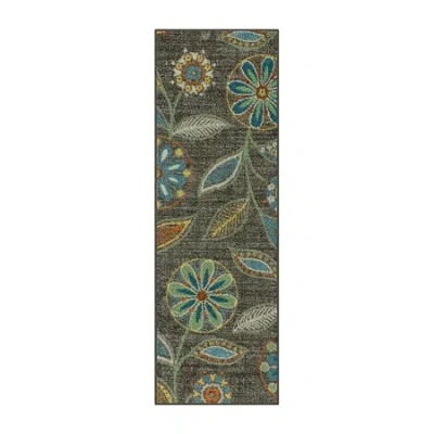 Maples Modern Floral Collection Washable Skid Resistant Indoor Rectangular Runner In Gray