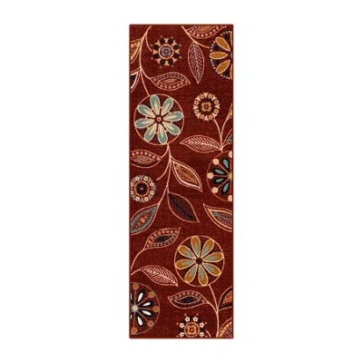 Maples Modern Floral Collection Washable Skid Resistant Indoor Rectangular Runner In Red