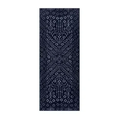 Maples Mono Navy Indoor Rectangular Runner In Blue
