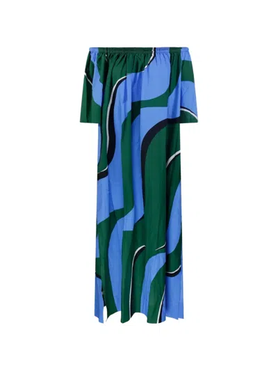 Mapoesie Palao Madone Printed Off-shoulder Dress In Green