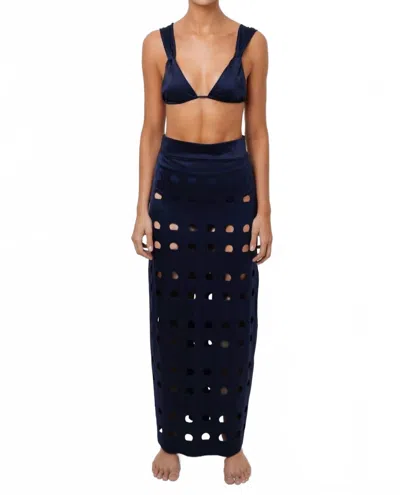 Mar De Lua Filipa Laser Cut Skirt In Navy In Blue