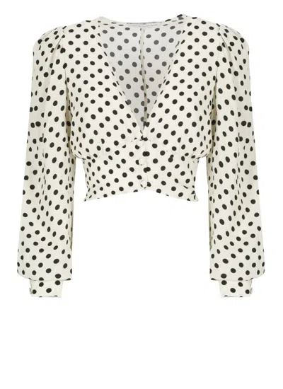 Mar De Margaritas Beige Floral V-neck Top With Button Fastening In White