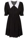 Mar De Margaritas Black Short Dress With White Polka Dots In Black