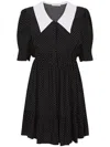 Mar De Margaritas Black Short Dress With White Polka Dots In Black