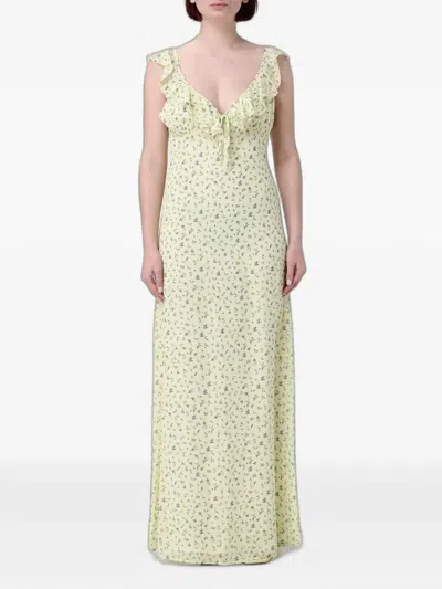 Mar De Margaritas Cecilia Floral-print Ruffled Maxi Dress In Green