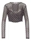 Mar De Margaritas Corinna Polka-dot Mesh Long-sleeve T-shirt In Black