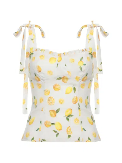 Mar De Margaritas Deasy Lemon-print Tie-strap Top In Multi