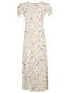 Mar De Margaritas Ivory Floral Pattern Maxi Dress With Draped Detail In Black