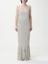 Mar De Margaritas White Long Dress With Black Polka Dots In Ecru