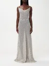 Mar De Margaritas White Long Dress With Black Polka Dots In Ecru