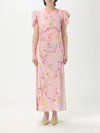 Mar De Margaritas Floral Print Maxi Dress With Delicate Puff Sleeves In Pink