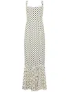 Mar De Margaritas White Long Dress With Black Polka Dots In Beige