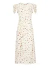 Mar De Margaritas Ivory Floral Pattern Maxi Dress With Draped Detail In Beige