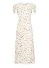 Mar De Margaritas Ivory Floral Pattern Maxi Dress With Draped Detail In Beige