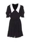 Mar De Margaritas Black Short Dress With White Polka Dots In Black