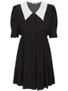 Mar De Margaritas Black Short Dress With White Polka Dots In Black