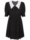 Mar De Margaritas Black Short Dress With White Polka Dots In Black