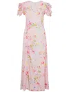 Mar De Margaritas Floral Print Maxi Dress With Delicate Puff Sleeves In Pink