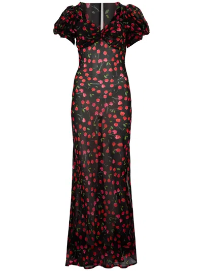 Mar De Margaritas Black Long Dress With Chierries Print