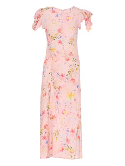 Mar De Margaritas Floral-print Button-detail Midi Dress In Pink