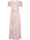 Mar De Margaritas Floral Print Maxi Dress With Delicate Puff Sleeves In Pink