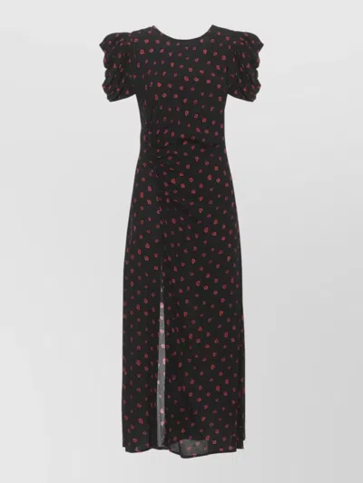 Mar De Margaritas Floral Viscose Dress Front Drape Buttons In Black