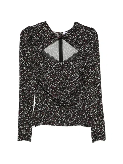 Mar De Margaritas Floral-print Lace-trim Blouse In Black