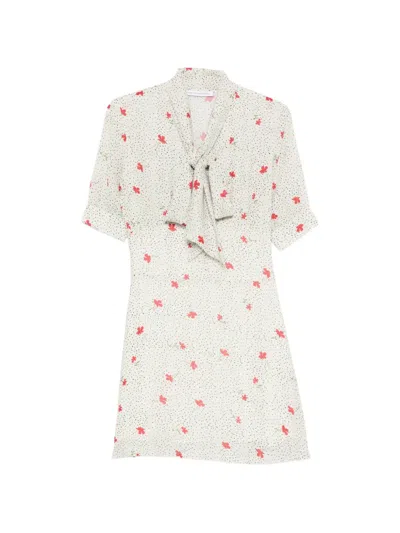 Mar De Margaritas Floral-print Pussy-bow Mini Dress In Neutral