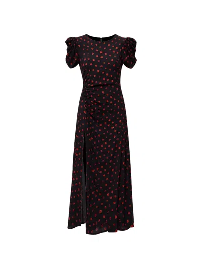 Mar De Margaritas Floral-print Ruched Dress In Black