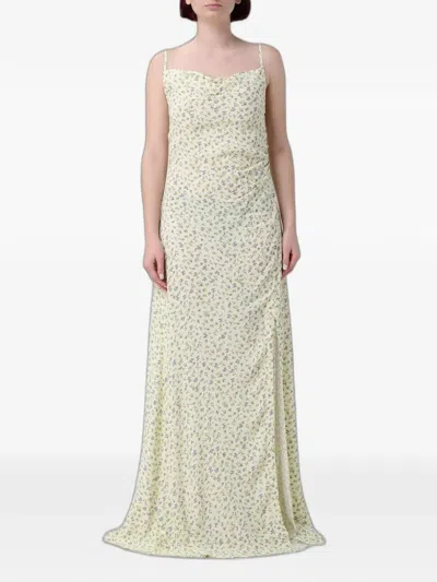 Mar De Margaritas Floral-print Ruched Maxi Dress In Neutral