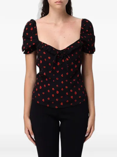 Mar De Margaritas Floral-print Ruffled Blouse In Black