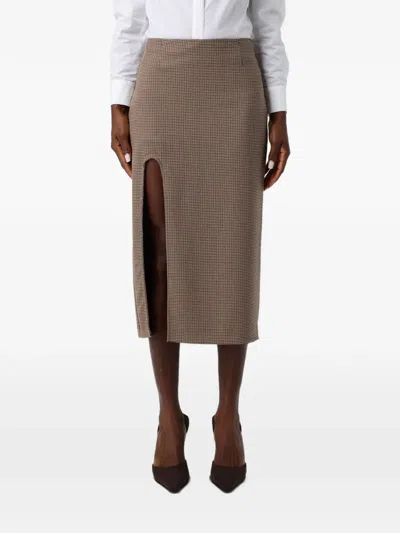 Mar De Margaritas Houndstooth-pattern Side-slit Midi Skirt In Brown