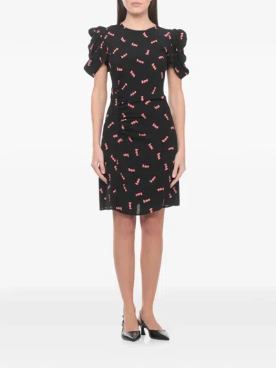 Mar De Margaritas Karin Ruched Candy-print Mini Dress In Black