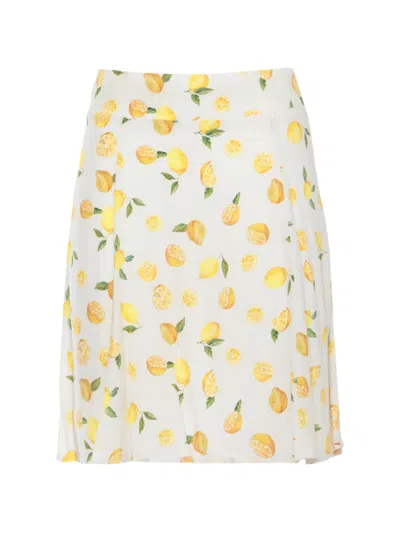 Mar De Margaritas Kate Lemon-print Shirred Skirt In White