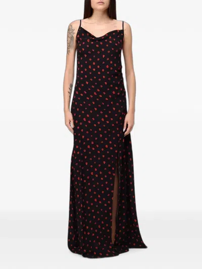 Mar De Margaritas Kelly Floral-print Cowl-neck Dress In Black
