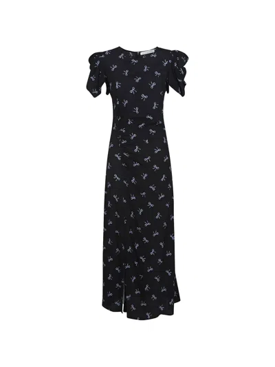 Mar De Margaritas Kristel Ruffled-sleeves Print Dress In Black