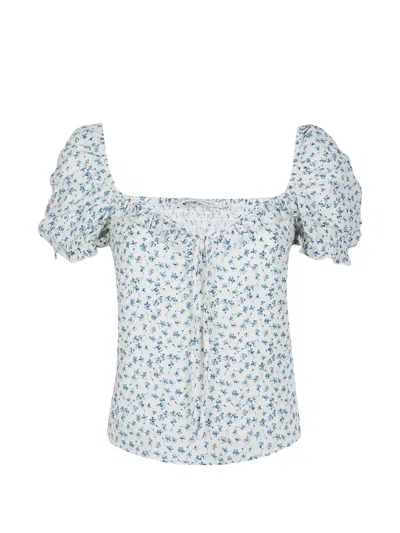 Mar De Margaritas Letizia Floral Puff-sleeve Blouse In Gray
